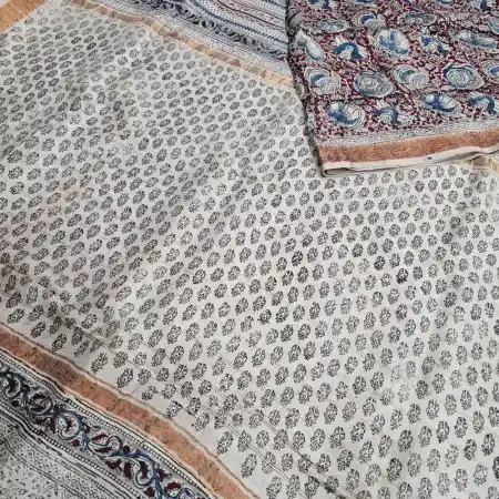 Maroon Mangalagiri Handloom Silk Cotton Blend Kalamkari HandBlock Print 50K Border Saree