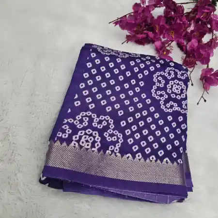 RoyalBlue Mangalagiri Cotton Silk Blend Bandhini Printed 50K Border Saree