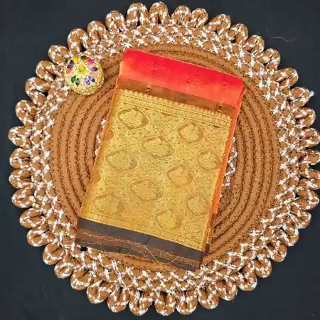 Orange Mangalagiri HandLoom Silk Cotton Blend 300k Border Zari Checks Saree