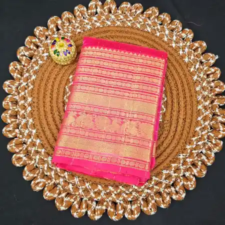 Pink Mangalagiri HandLoom Silk Cotton Blend 300k Border Zari Checks Saree