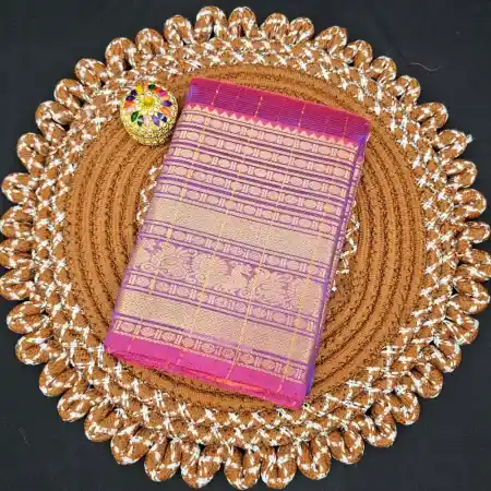 Dark Purple Mangalagiri HandLoom Silk Cotton Blend 300k Border Zari Checks Saree