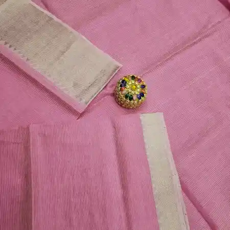 Light Baby Pink Mangalagiri Handloom Silk Cotton Blend 150k Border Saree