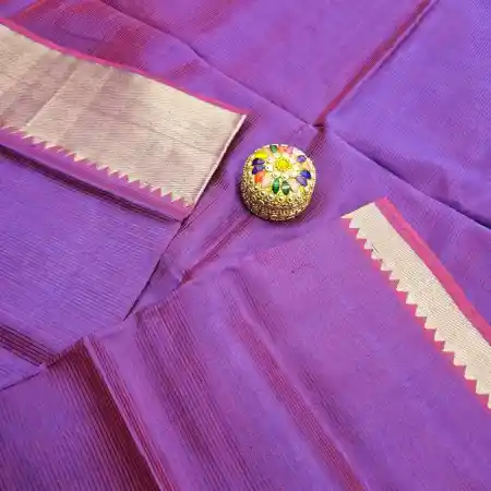 Dark Violet Mangalagiri Handloom Silk Cotton Blend 150k Border Saree