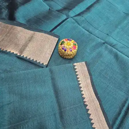 Steel Blue Mangalagiri Handloom Silk Cotton Blend 150k Border Saree