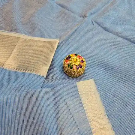 Light Sky-Blue Mangalagiri Handloom Silk Cotton Blend 150k Border Saree