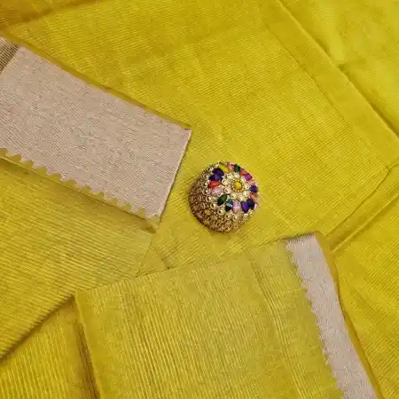 Gold Yellow Mangalagiri Handloom Silk Cotton Blend 150k Border Saree