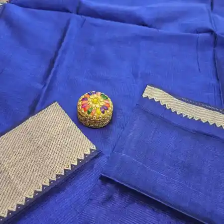 Royal Blue Mangalagiri Handloom Silk Cotton Blend 150k Border Saree