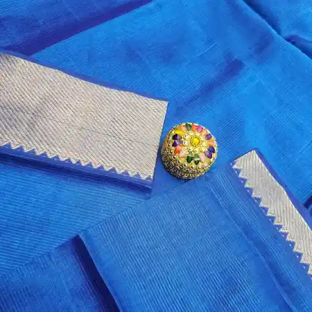 Blue Mangalagiri Handloom Silk Cotton Blend 150k Border Saree