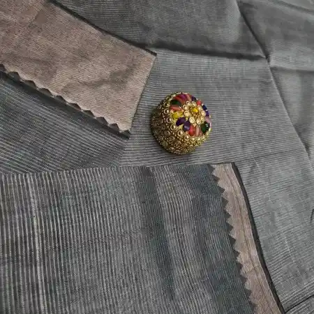 Light Grey Mangalagiri Handloom Silk Cotton Blend 150k Border Saree