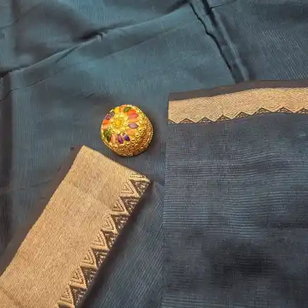 Dark Teal Mangalagiri Handloom Silk Cotton Blend 150k Border Saree