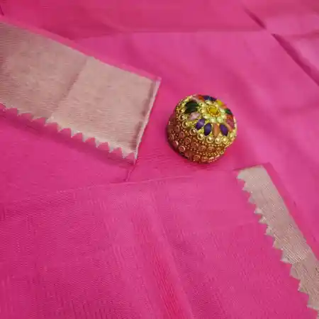 Rose Pink Mangalagiri Handloom Silk Cotton Blend 150k Border Saree