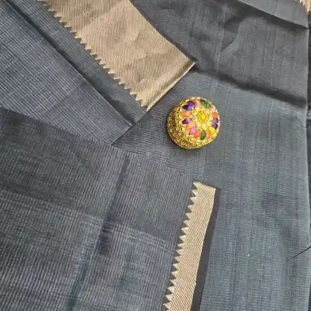 Grey Mangalagiri Handloom Silk Cotton Blend 150k Border Saree