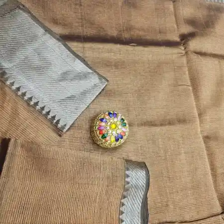 Thick Baige Mangalagiri Handloom Silk Cotton Blend 150k Border Saree