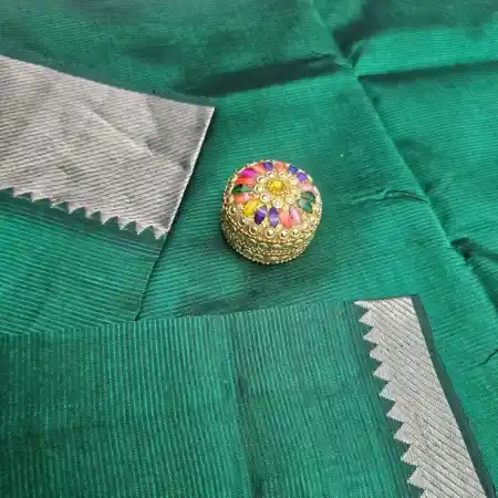 Dark Green Mangalagiri Handloom Silk Cotton Blend 150k Border Saree