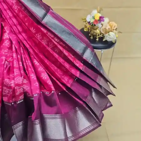Rose Pink Mangalagiri Handloom Pure Silk Ikkat Style Saree
