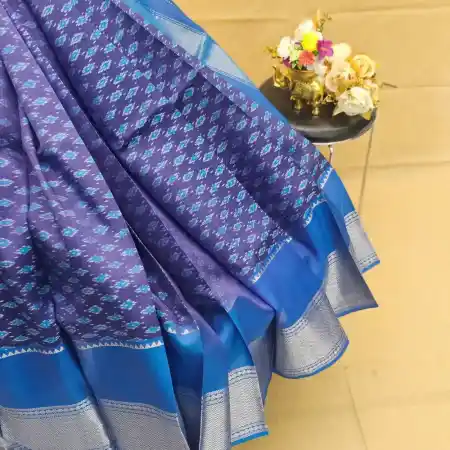 Purple Mangalagiri Handloom Pure Silk Ikkat Style Saree
