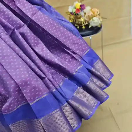 Violet And Blue Mangalagiri Handloom Pure Silk Ikkat Style Saree