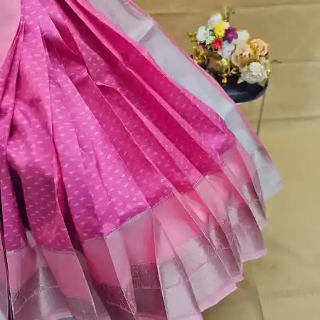 Rose Pink And Baby Pink Mangalagiri Handloom Pure Silk Ikkat Style Saree