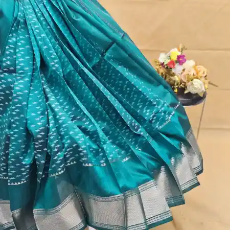 BlueGreen Mangalagiri Handloom Pure Silk Ikkat Style Saree
