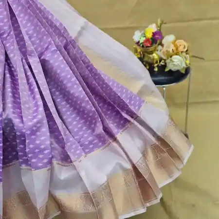 Violet With White Mangalagiri Handloom Pure Silk Ikkat Style Saree