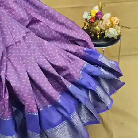 Violet Mangalagiri Handloom Pure Silk Ikkat Style Saree