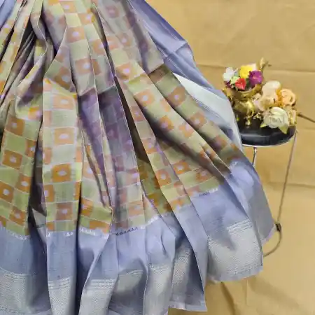 LemonYellow Mangalagiri Handloom Pure Silk Ikkat Style Saree