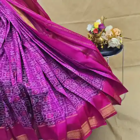 Purple Mangalagiri Handloom Pure Silk Ikkat Style Saree