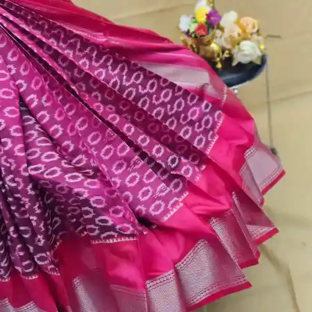 PInk Mangalagiri Handloom Pure Silk Ikkat Style Saree