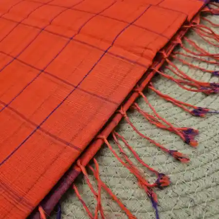 Orange Mangalagiri Handloom Cotton Checks Saree