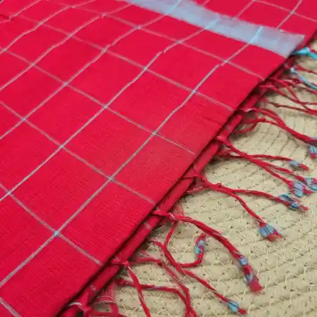 Red Mangalagiri Handloom Cotton Checks Saree