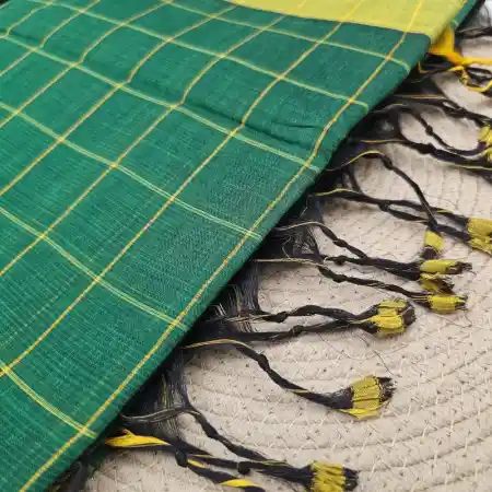 DarkGreen Mangalagiri Handloom Cotton Checks Saree