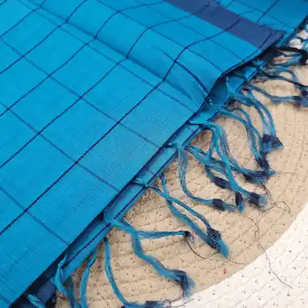 Sky Blue Mangalagiri Handloom Cotton Checks Saree