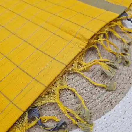 Yellow Mangalagiri Handloom Cotton Checks Saree