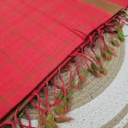 Tomato Pink Mangalagiri Handloom Cotton Checks Saree