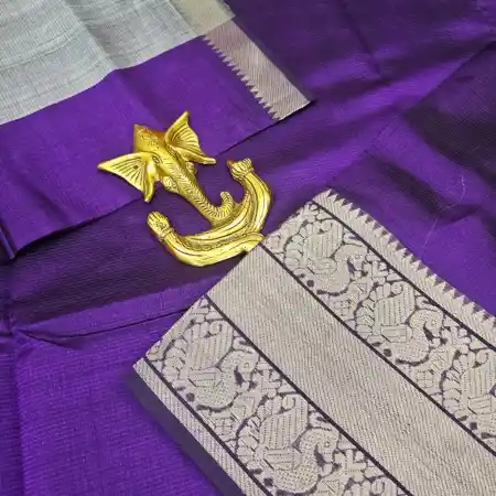 Grey And Purple Mangalagiri HandLoom Pure Silk Cotton Blend 300k Border Saree