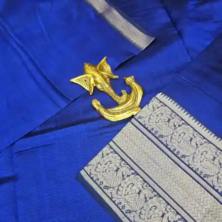 Royal Blue Mangalagiri HandLoom Pure Silk Cotton Blend 300k Border Saree