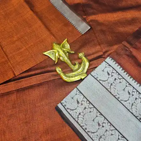 Brown Mangalagiri HandLoom Pure Silk Cotton Blend 300k Border Saree