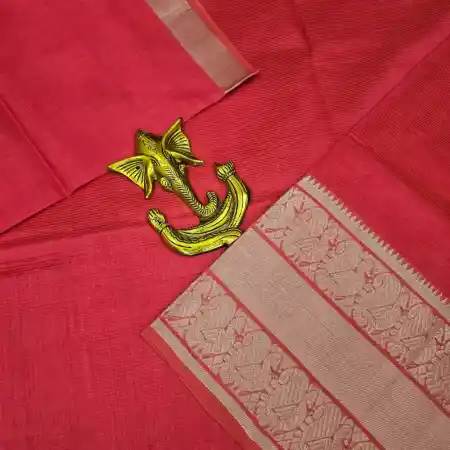 Tomato Pink Mangalagiri HandLoom Pure Silk Cotton Blend 300k Border Saree