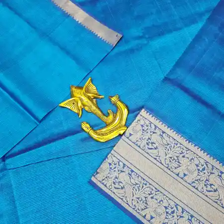 Sky-Blue Mangalagiri HandLoom Pure Silk Cotton Blend 300k Border Saree