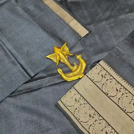 gray Mangalagiri HandLoom Pure Silk Cotton Blend 300k Border Saree