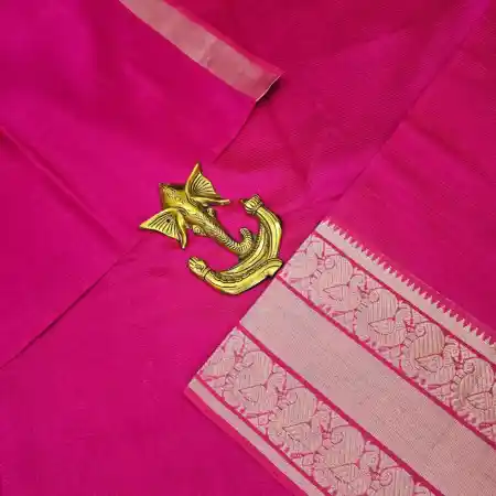 Dark Rose Pink Mangalagiri HandLoom Pure Silk Cotton Blend 300k Border Saree