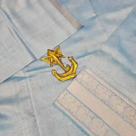 Light Sky-blue Mangalagiri HandLoom Pure Silk Cotton Blend 300k Border Saree
