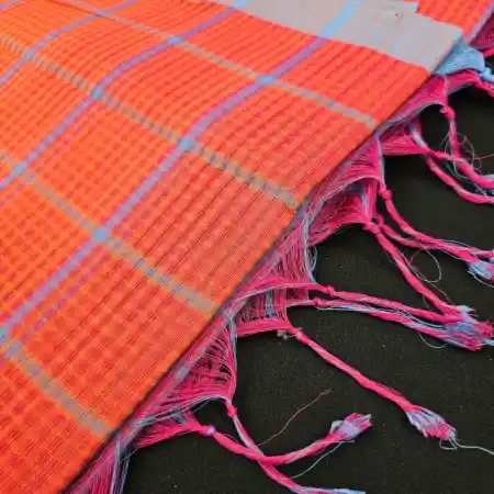Orange Mangalagiri Handloom Cotton Missing Weave Checks Saree