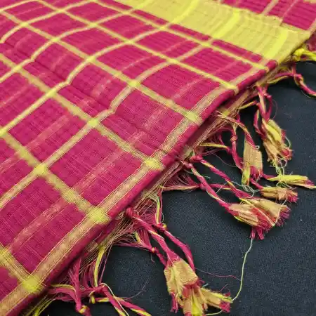 Red Mangalagiri Handloom Cotton Missing Weave Checks Saree