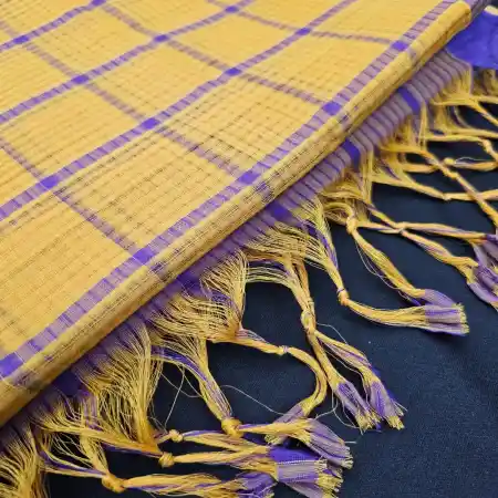 Baige Mangalagiri Handloom Cotton Missing Weave Checks Saree