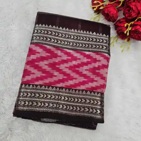 Maroon Mangalagiri Pure Silk Cotton Blend Checks With Ikkath Border Saree