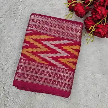 Rose Pink Mangalagiri Handloom Pure Silk Cotton Blend Checks With Ikkath Border Saree
