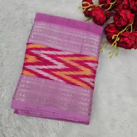 Light Rose Pink Mangalagiri Handloom Pure Silk Cotton Blend Checks With Ikkath Border Saree