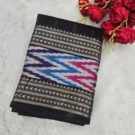 Dark Brown Mangalagiri Handloom Pure Silk Cotton Blend Checks With Ikkath Border Saree