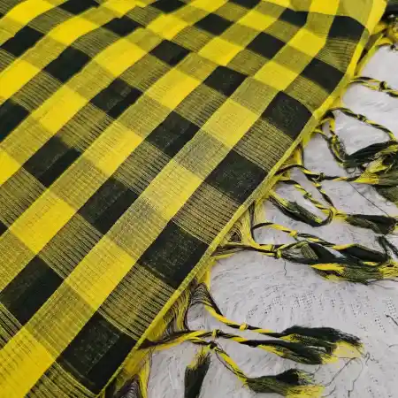 Black With Lemon yellow Mangalagiri Handloom Cotton Small Checks Saree